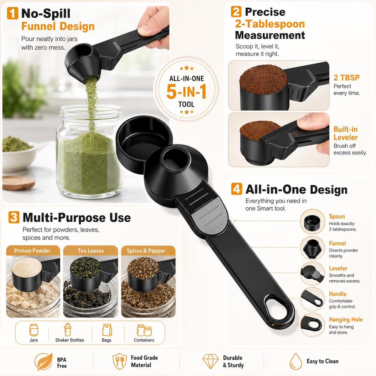 💪Gym Essential｜Portable Protein Powder Dispenser Funnel with Carabiner🥤
