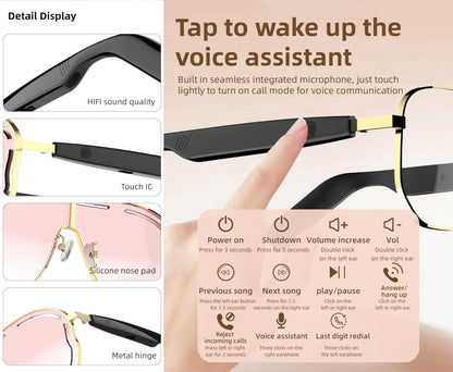 🕶️🎵Smart Bluetooth 5.4 Sunglasses with Open-Ear Audio Blue Light Blocking UV Protection Waterproof