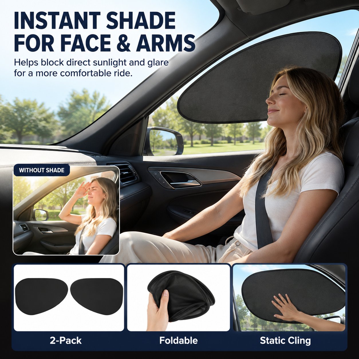 2/4-Pack Car Window Sun Shades - Static Cling UV Blocker & Glare Protector, Foldable Auto Accessories for Sedans & SUVs