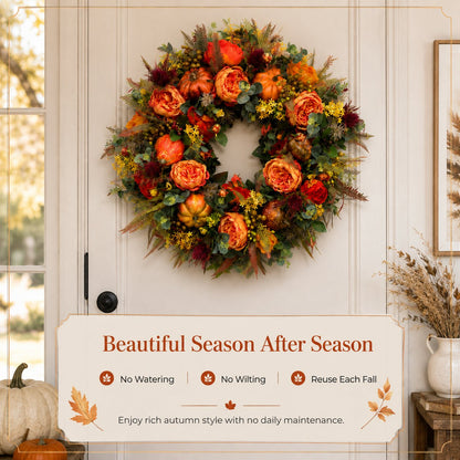 🔥Last Day 49% OFF💖 Handmade Fall Peony And Pumpkin Wreath - Year Round Wreath