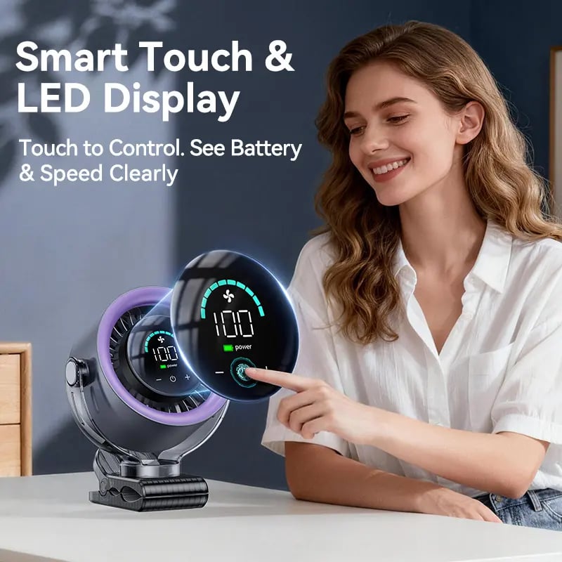 🌪️ Precision Cooling: 3000mAh Portable 360° Desk & Stroller Turbo Fan