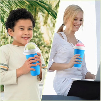 Slushy Cup, Freeze, Squeeze and Enjoy! Slushie Magic Cup, Homemade DIY Gadget with Lid & Straw Spoon 350ML, Washable, BPA free