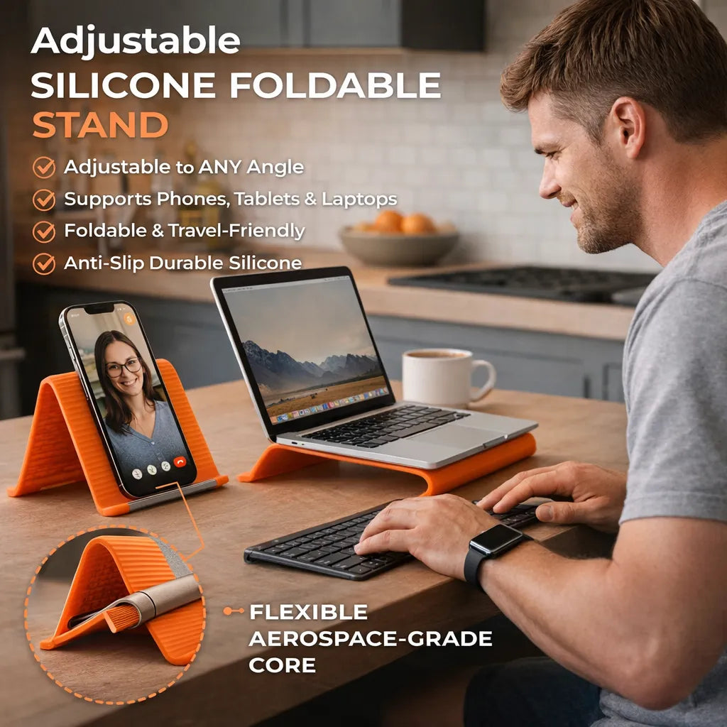 Adjustable foldable silicone device stand for phone tablet and laptop