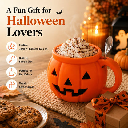 🎃 Spooky Season Starts Here — Cute Pumpkin Cup with Built-In Spoon Holder! 🥄✨