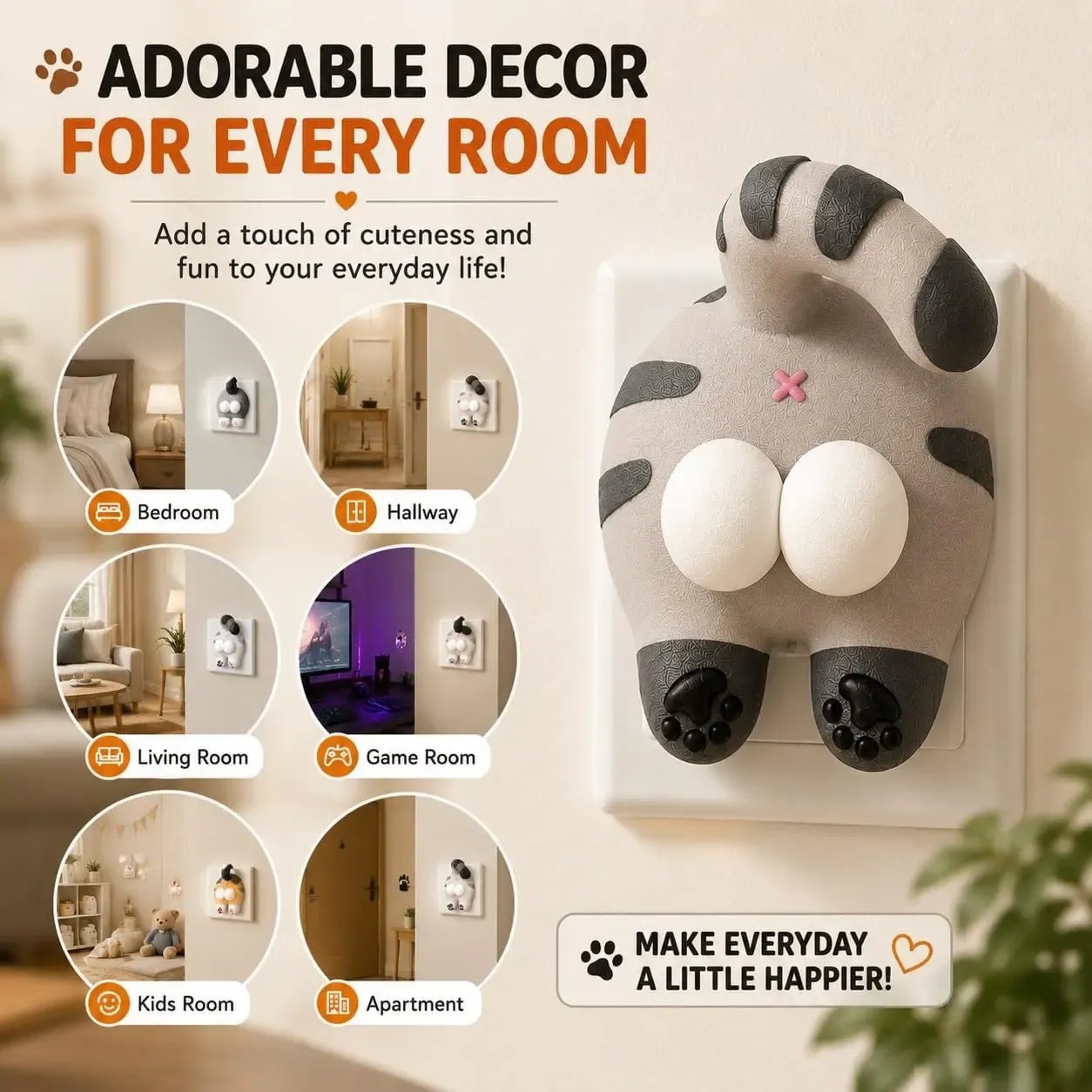 🐱Funny Cat Butt Light Switch Cover, 3D Double Rocker Decor Wall Plate