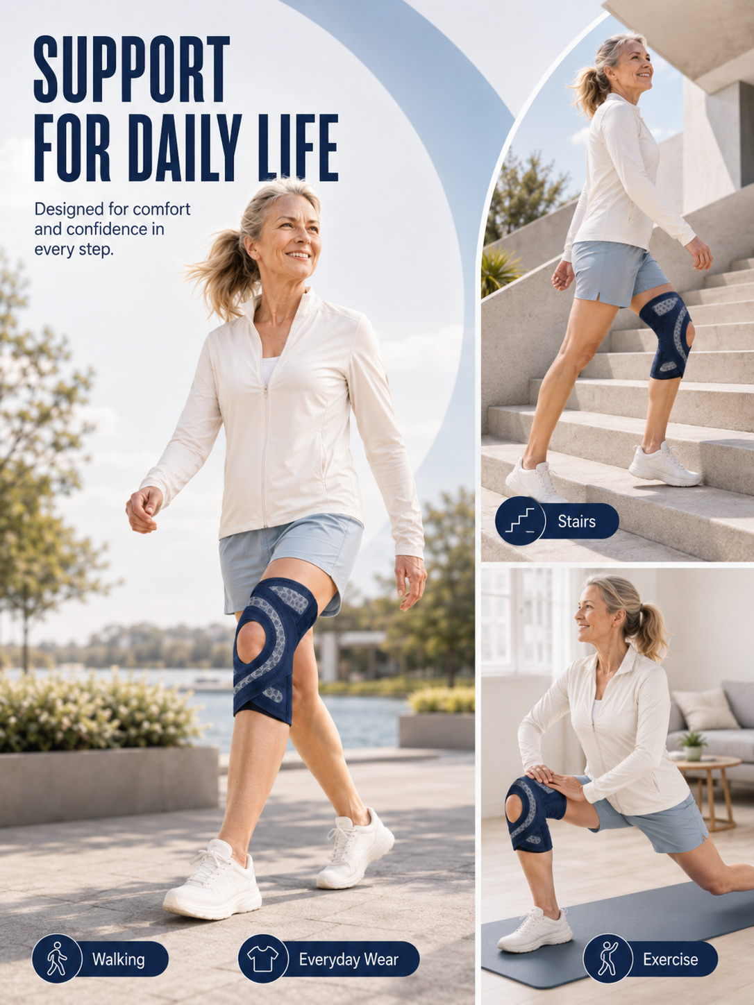 🦵 4-Spring Open-Patella Knee Brace – Adjustable Compression & Side Support