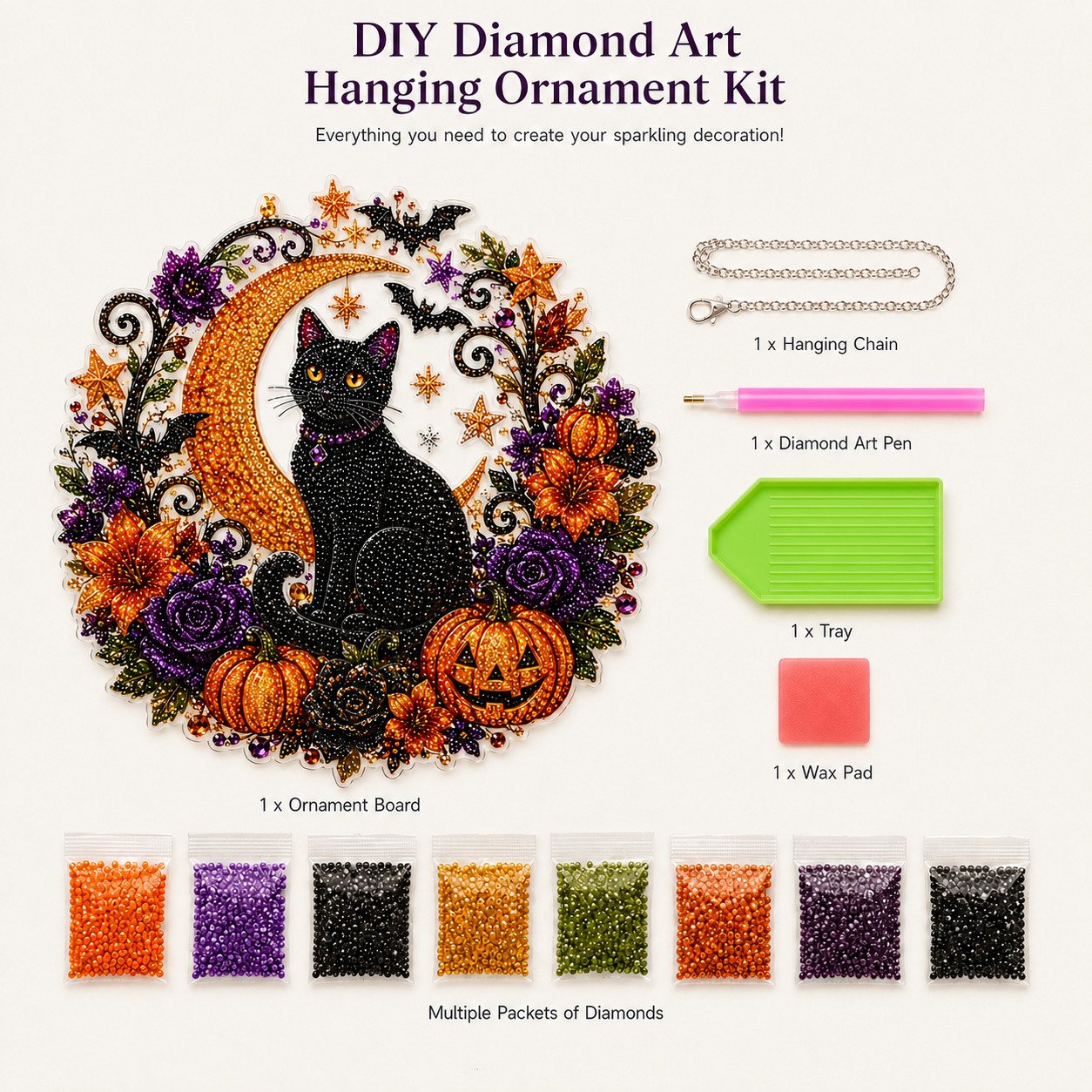 🔥Last Day 50% OFF-🎃Halloween Moon Ghost Diamond Art Hanging Ornament Kit