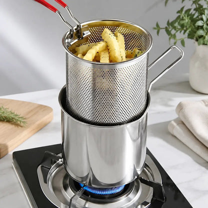 Restaurant-Quality Crispy Frying at Home! Compact Stainless Steel Deep Fryer Pot Set with Basket & Tongs | Oil-Saving, Quick & Easy to Clean for Perfect Family Portions