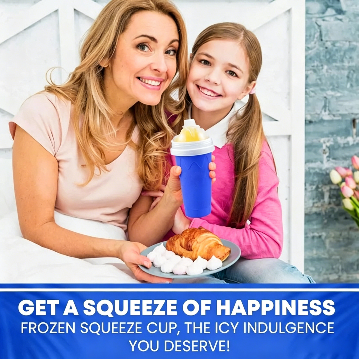 Slushy Cup, Freeze, Squeeze and Enjoy! Slushie Magic Cup, Homemade DIY Gadget with Lid & Straw Spoon 350ML, Washable, BPA free