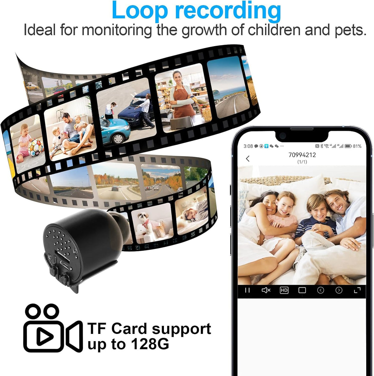 Smallest Wireless WiFi Camera,HD1080P Spy Camera,Smart Home Camera,Portable Baby Monitor Camera,Pet Camera with Night Vision,Motion Detection,Cloud Storage for Security with iOS Android APP