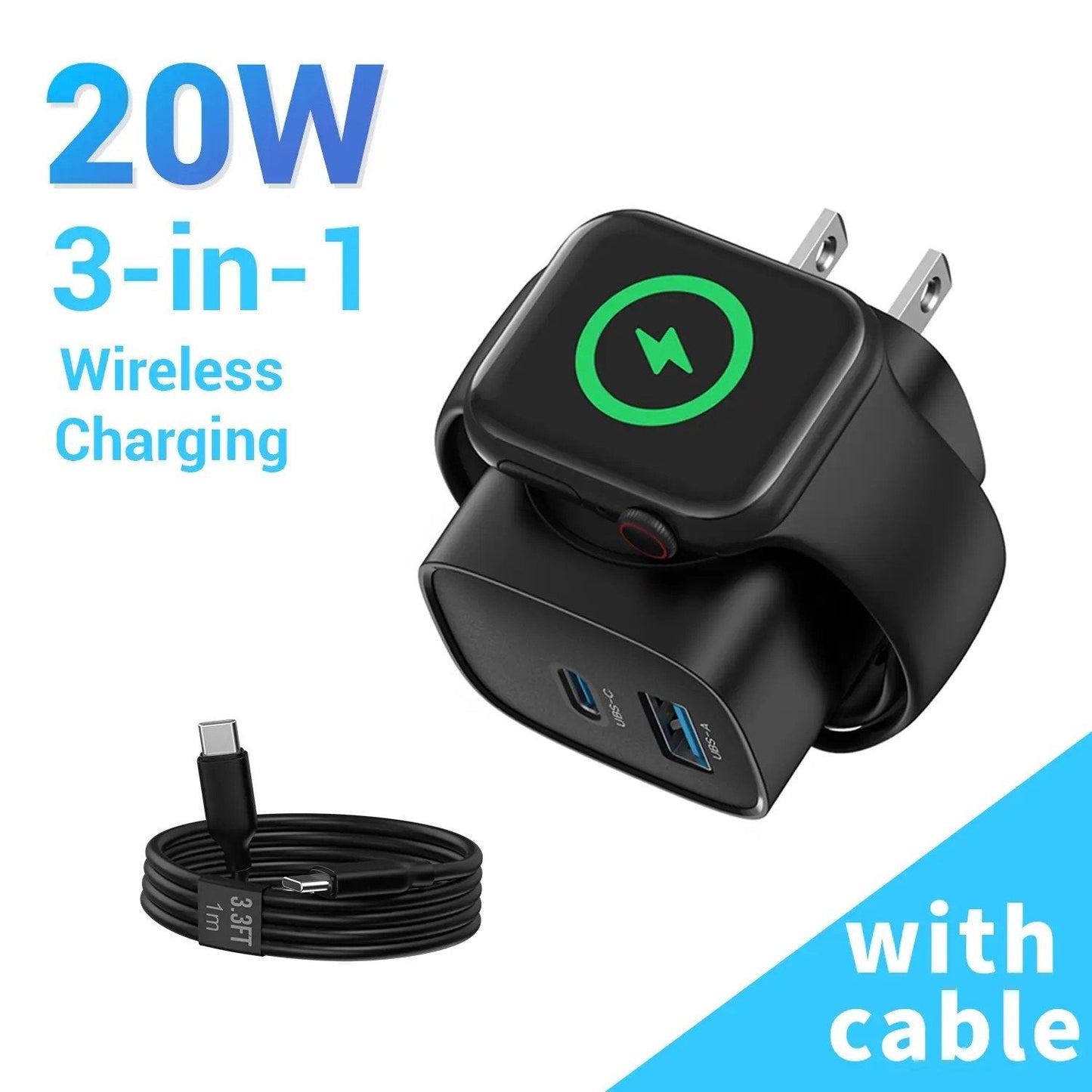 ⚡Hot Sales 49% OFF🔥 3-in-1 Magnetic Wireless Cordless PD USB-C Wall Charger Block - 20W Fast Charging, Includes Cable