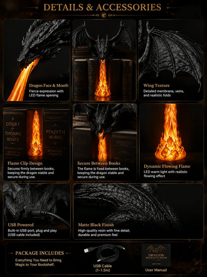 Fire-Breathing Dragon LED Sculpture | Fantasy Bookshelf & Desk Decor