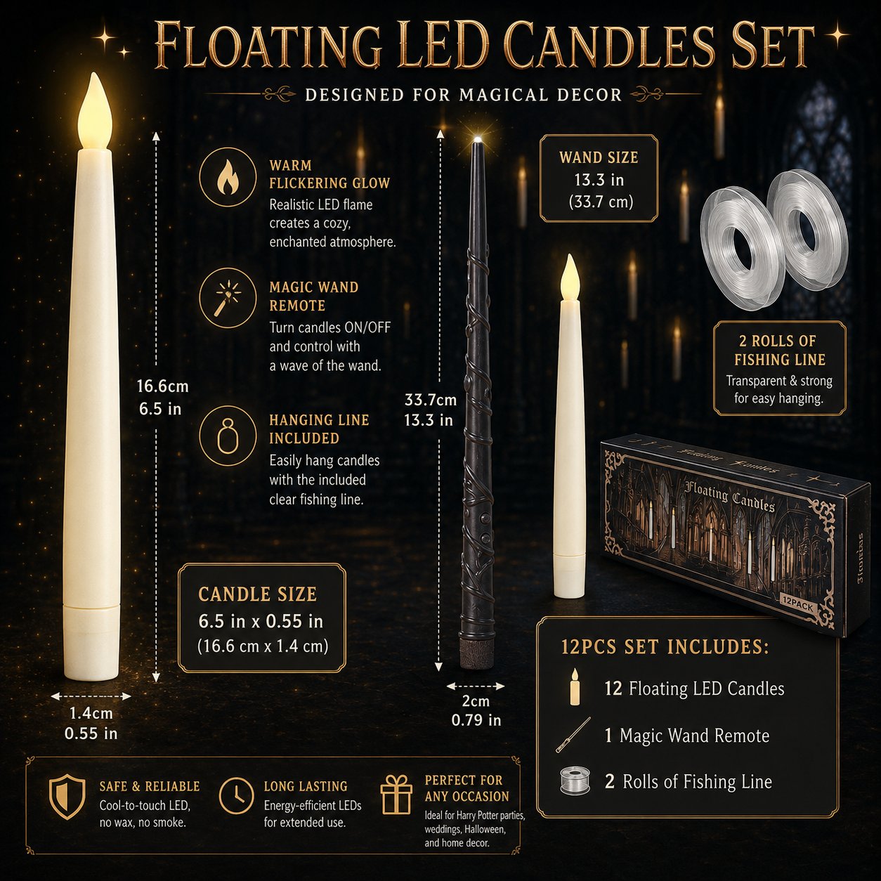 ✨ Floating LED Candles with Wand Remote | Flameless Hanging Candle Set🪄