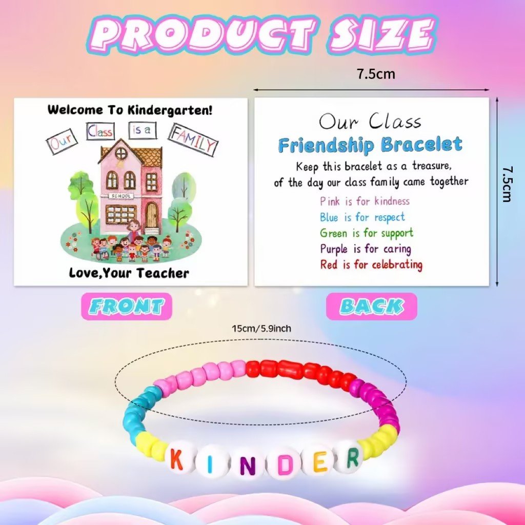 🏫Back to School Friendship Bracelets Set🧒 -Include Our Class Is a Family Greeting Card and  Bracelet with Bags Gift