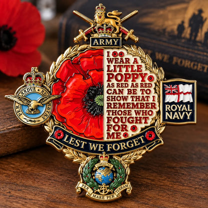🌺 British Armed Forces “Lest We Forget” Remembrance Poppy Badge | 3.5-Inch 3D Metal Tribute with Army, Navy, RAF & Royal Marines-Inspired Details 🎖️