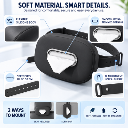 🚗 Keep Tissues Within Reach – Washable Silicone Car Headrest Tissue Holder
