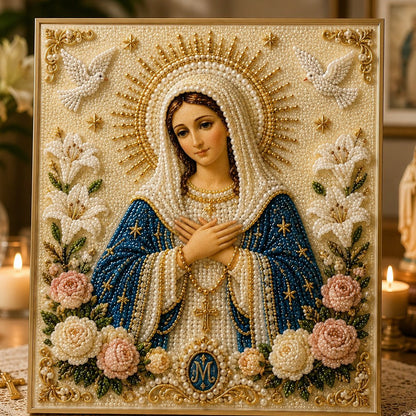 🔥HOT SALE🔥🙏 Divine Pearl Bead Virgin Mary Icon – A Peaceful DIY Faith Art Gift ✨