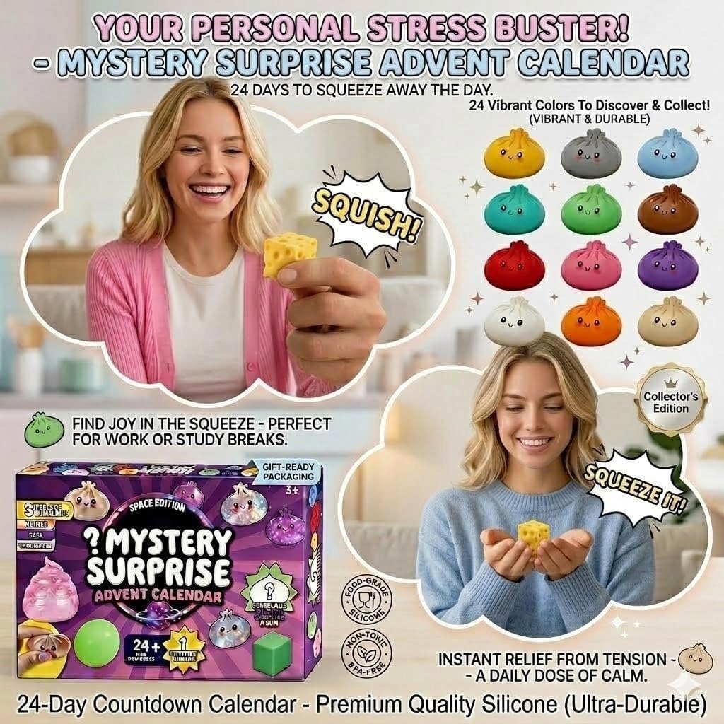 🥟 24-Day Squishy Dumpling Advent Calendar – Stress Relief, 24 Vibrant Colors, Collectible