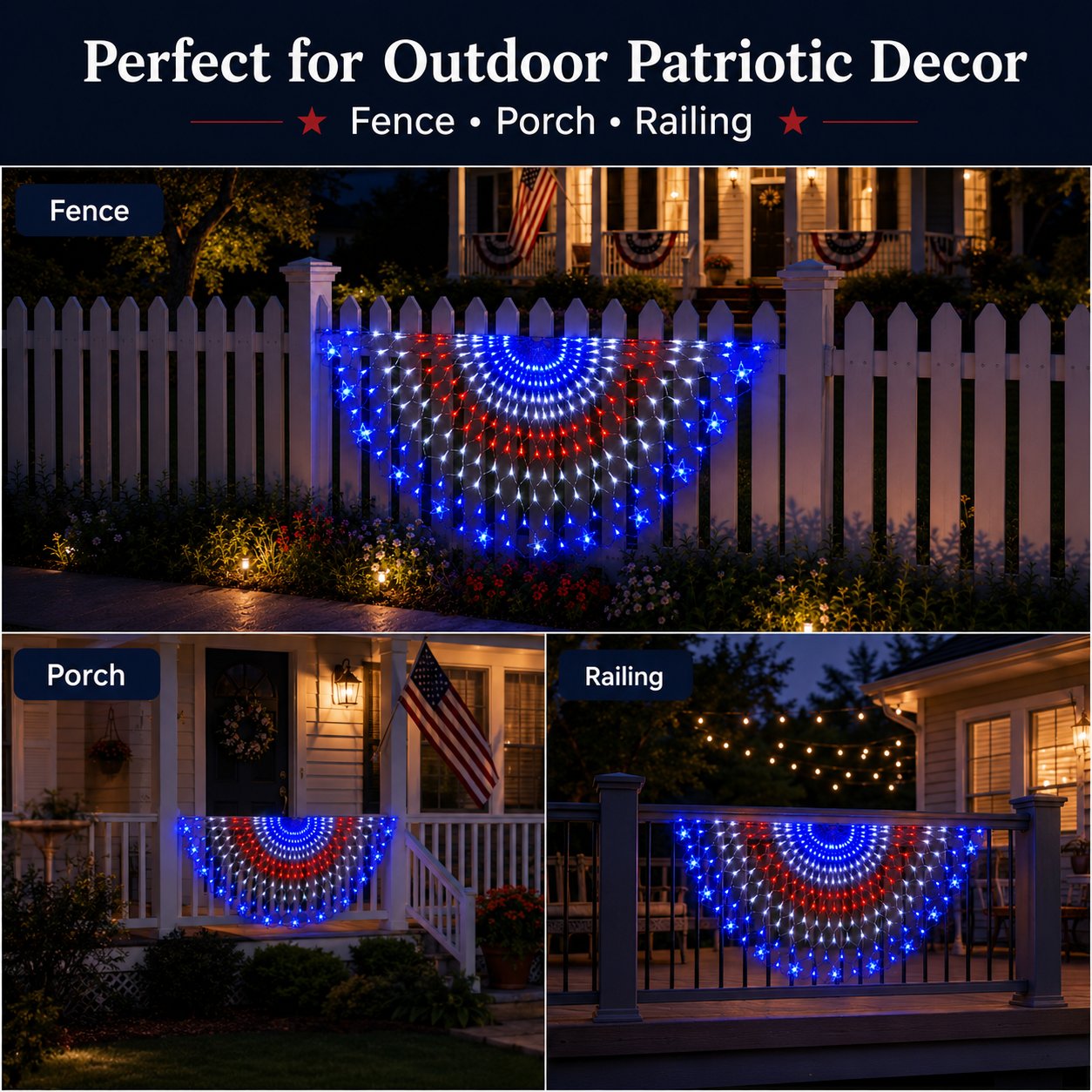 🇺🇸 Patriotic LED Fence Light – 4FT Red White Blue Glow Outdoor Decor