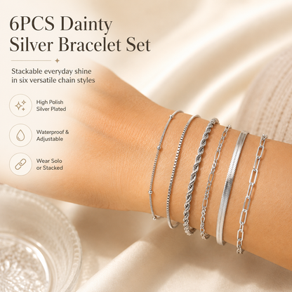 14K Gold-Plated Dainty Bracelet Set – Trendy Stackable Chain Bracelets for Women