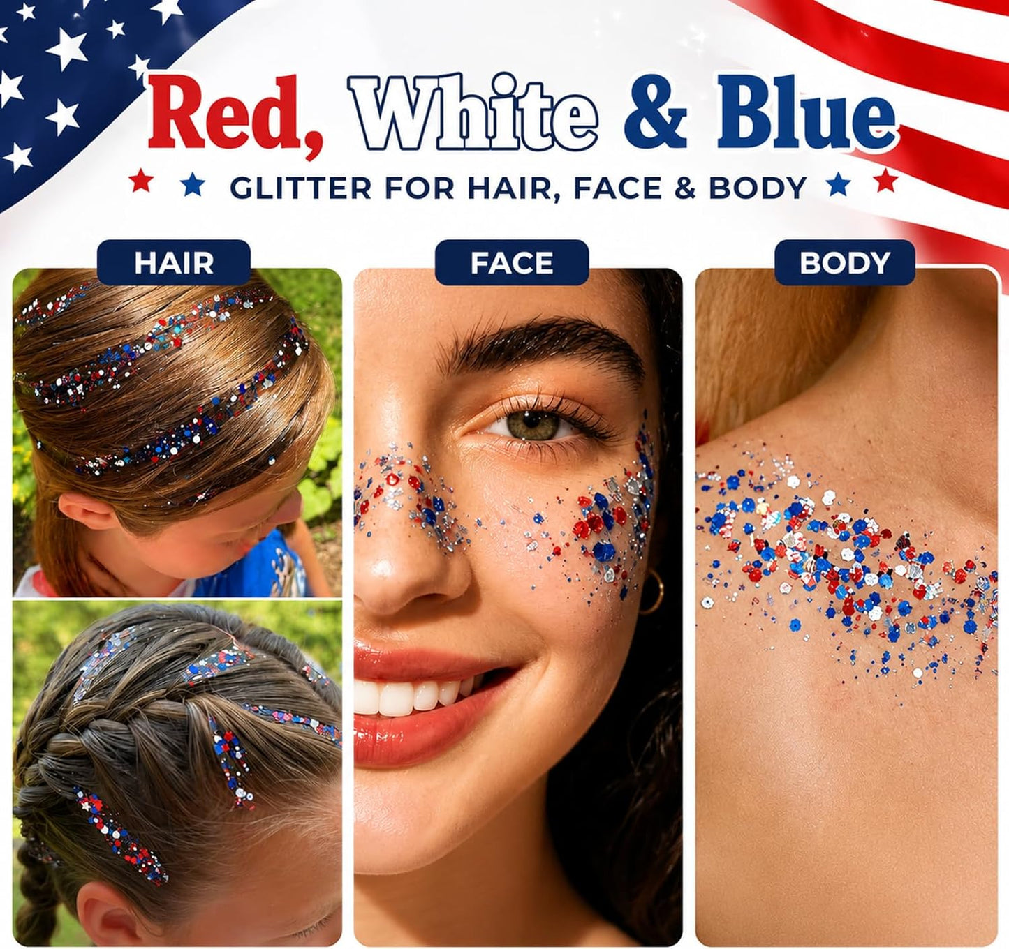 🔥4th of July Glitter Stick – Red, White & Blue Sparkle