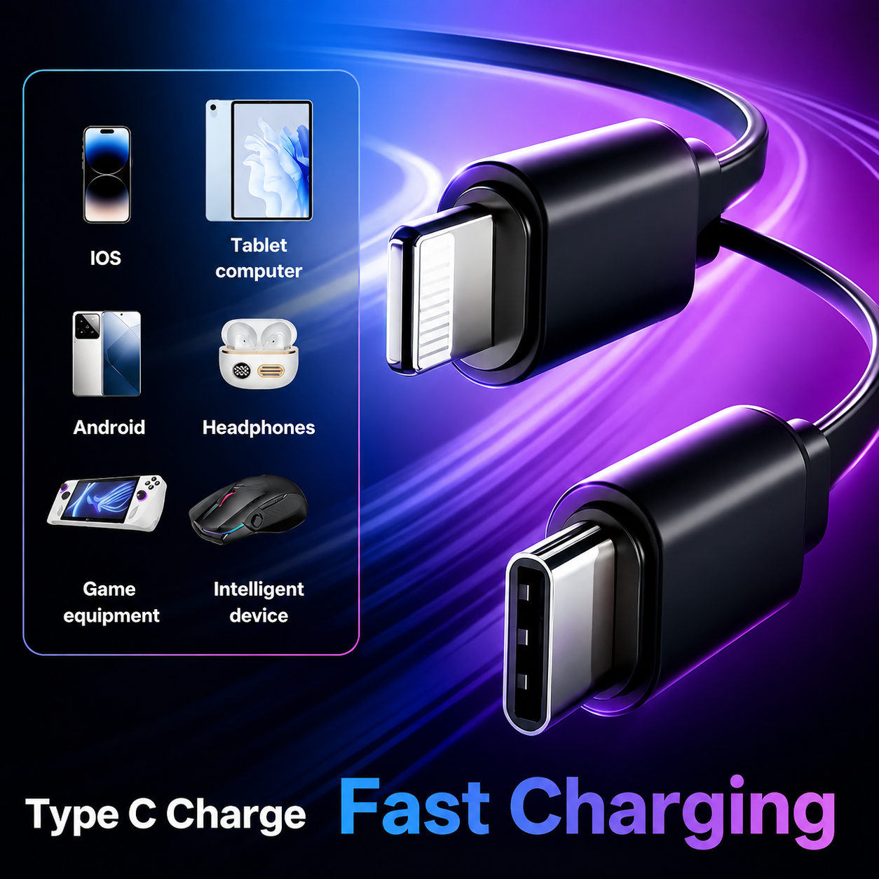 7-in-1 Retractable Car Charger 120W – Built-In Cables, Starry Sky Light & Voltage Display