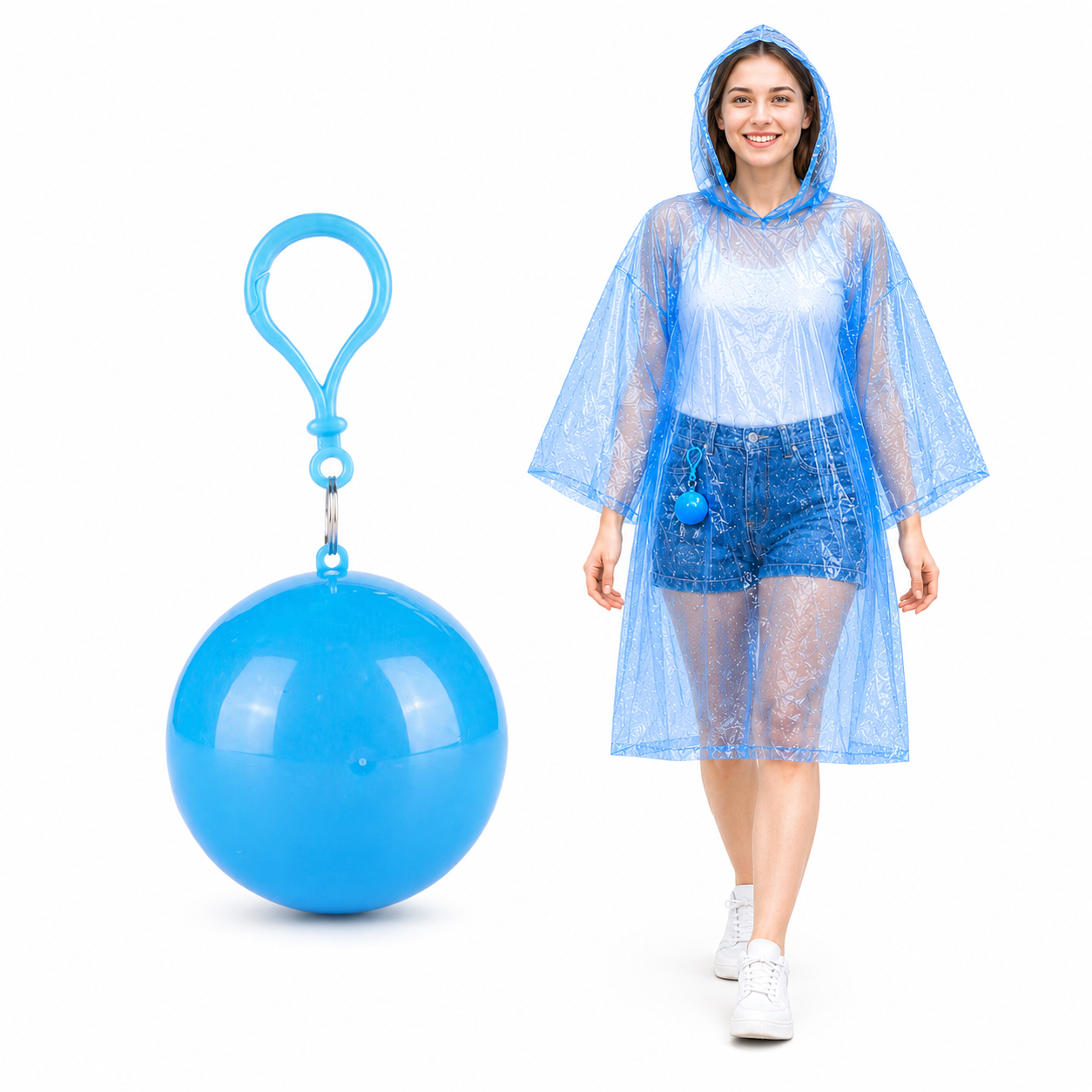 Portable Rain Poncho Ball – Waterproof Hooded Raincoat with Clip-On Case | 2, 4 & 6 Pack