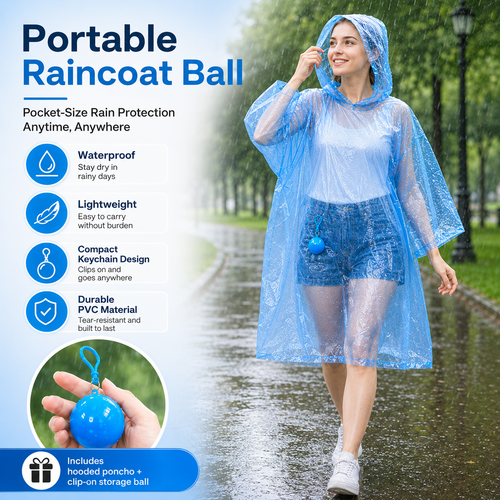 Portable Rain Poncho Ball – Waterproof Hooded Raincoat with Clip-On Case | 2, 4 & 6 Pack