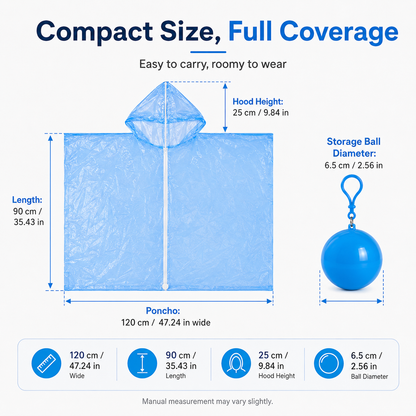 Portable Rain Poncho Ball – Waterproof Hooded Raincoat with Clip-On Case | 2, 4 & 6 Pack