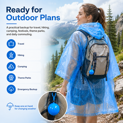 Portable Rain Poncho Ball – Waterproof Hooded Raincoat with Clip-On Case | 2, 4 & 6 Pack