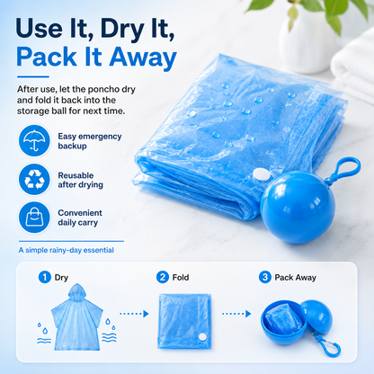 Portable Rain Poncho Ball – Waterproof Hooded Raincoat with Clip-On Case | 2, 4 & 6 Pack
