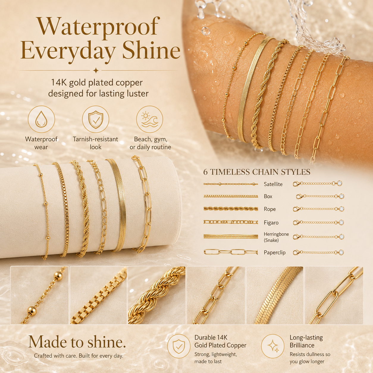 14K Gold-Plated Dainty Bracelet Set – Trendy Stackable Chain Bracelets for Women