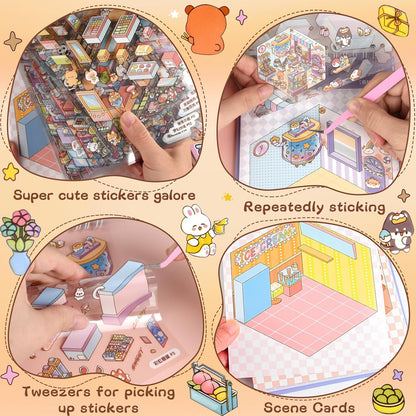 🏙️Create Your Unique Miniature World with Our 3D Scene Sticker Book ✨