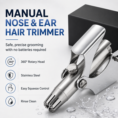 Manual Nose Hair Trimmer – Waterproof Stainless Steel, No Battery Needed