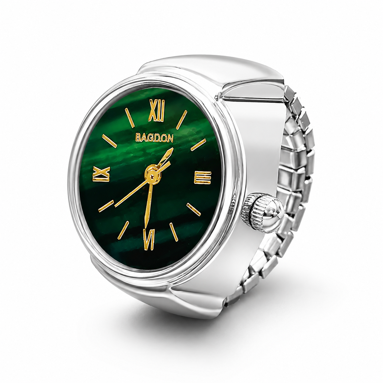 Vintage Gold-Tone Ring Watch – Green Roman Numeral Dial for Men & Women