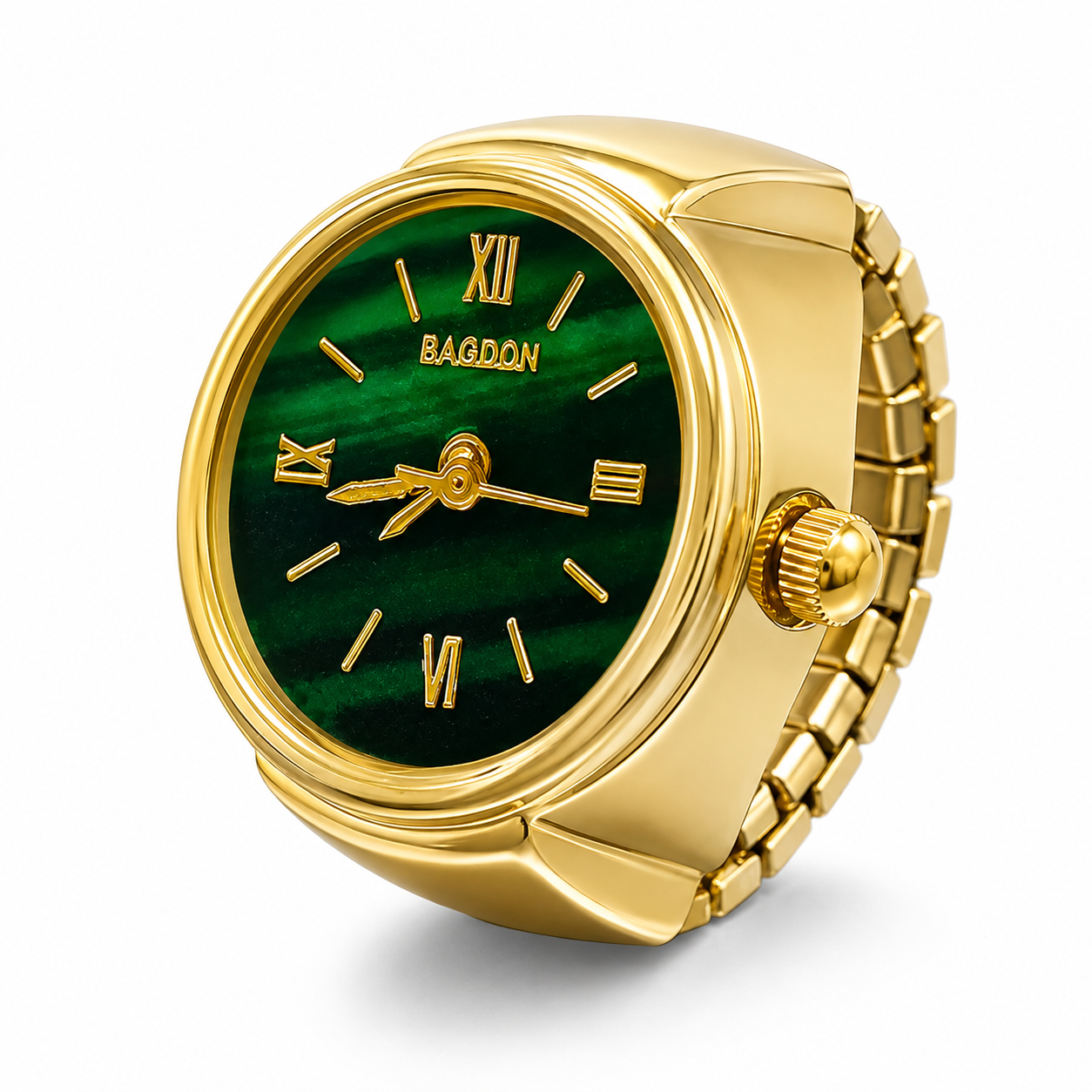 Vintage Gold-Tone Ring Watch – Green Roman Numeral Dial for Men & Women