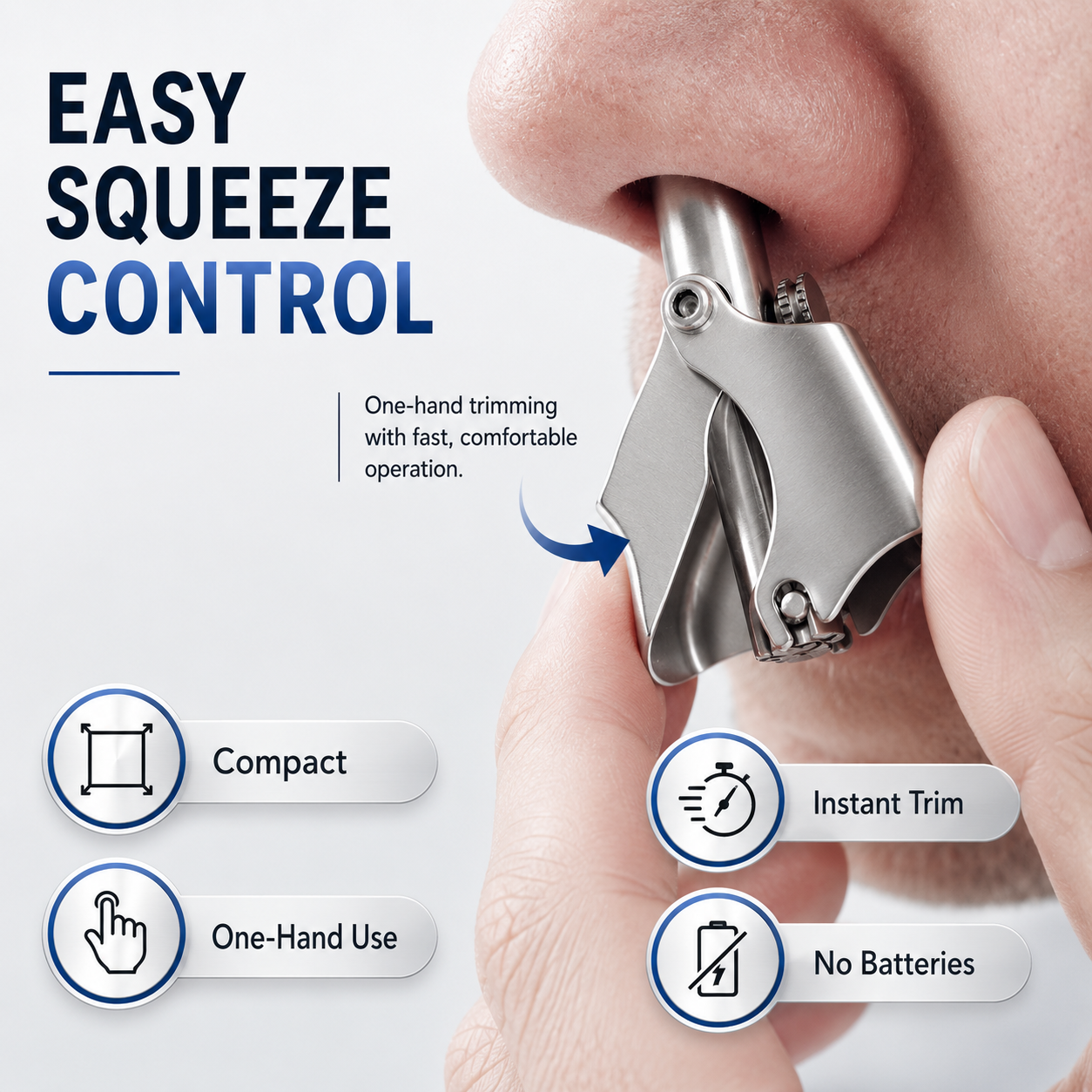 Manual Nose Hair Trimmer – Waterproof Stainless Steel, No Battery Needed