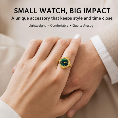 Vintage Gold-Tone Ring Watch – Green Roman Numeral Dial for Men & Women