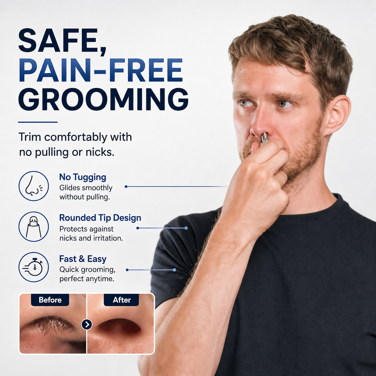 Manual Nose Hair Trimmer – Waterproof Stainless Steel, No Battery Needed