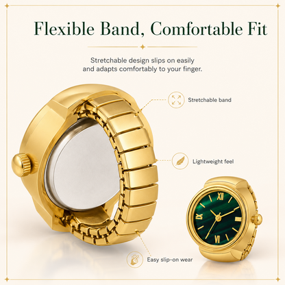 Vintage Gold-Tone Ring Watch – Green Roman Numeral Dial for Men & Women
