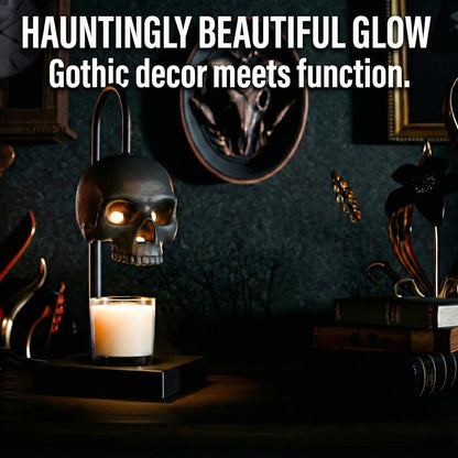 💀Skull Candle Warmer Lamp with Timer and Dimmer *Candles NOT Included – Black Gothic Candle Lamp Warmer w/Adjustable Height, 2 Light Bulbs
