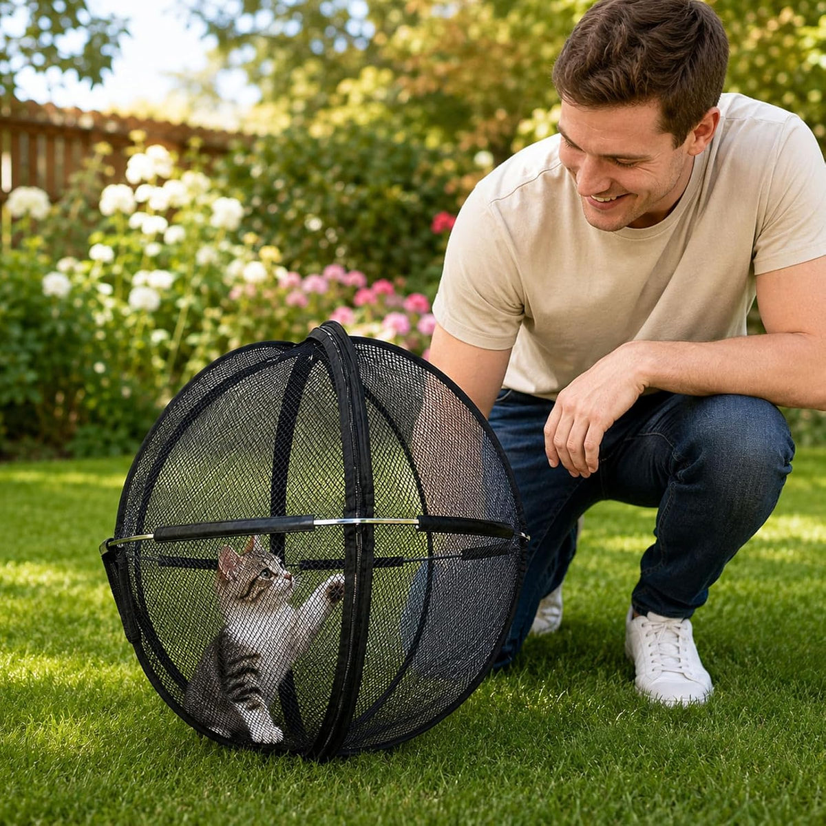 ❤️360° Panoramic Foldable Cat Playpen – Breathable Mesh Pet Enclosure