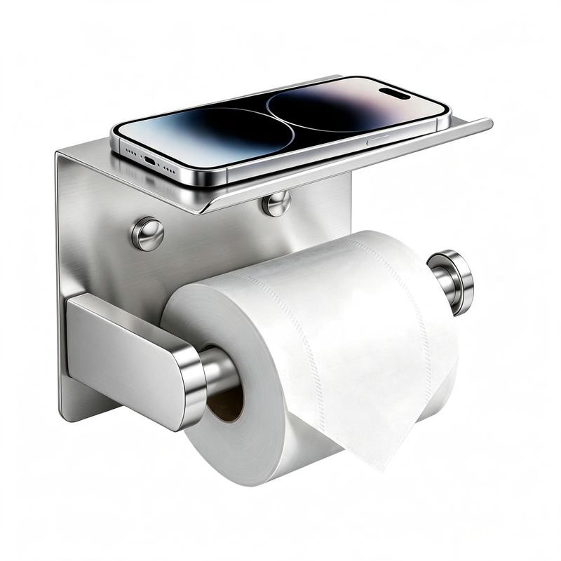 Rustproof Toilet Paper Holder with Shelf – Space-Saving Wall Mount