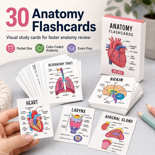 Human Anatomy Flashcards – 30-Piece Visual Study Guide for Medical, Nursing & Anatomy Exam Prep