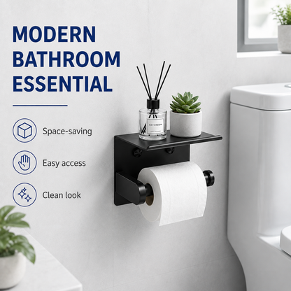Rustproof Toilet Paper Holder with Shelf – Space-Saving Wall Mount