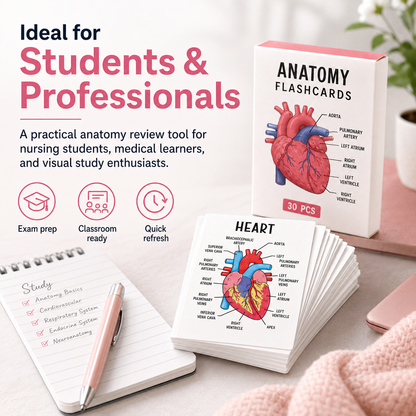Human Anatomy Flashcards – 30-Piece Visual Study Guide for Medical, Nursing & Anatomy Exam Prep