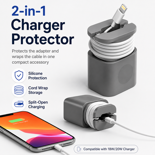 2-in-1 Silicone Charger Case with Cord Wrap