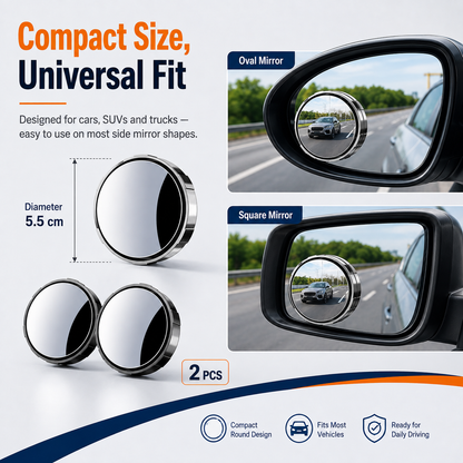 2-Pack Blind Spot Mirrors – 360° Adjustable Wide-Angle Rearview Safety Mirrors