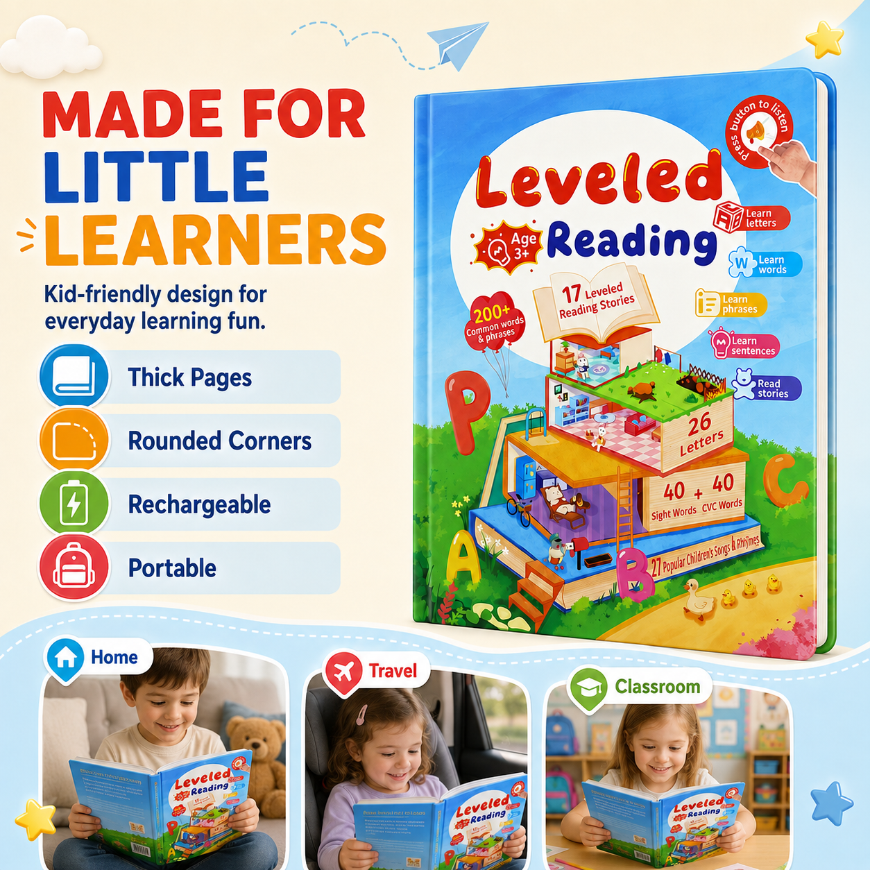 Touch & Listen Reading Book for Kids 3+