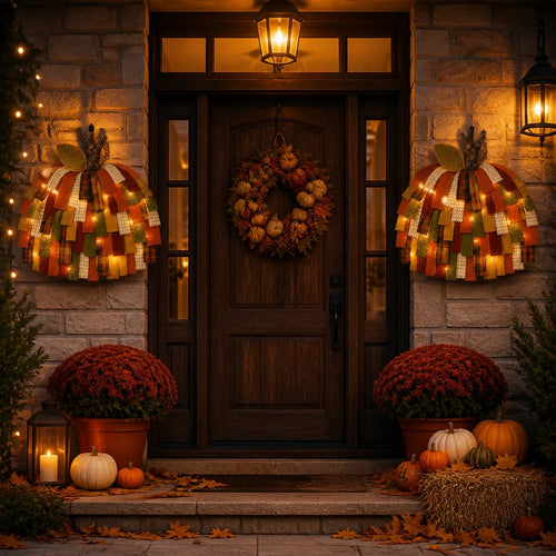 🎃Handmade Patchwork Pumpkin Door Hanger - Rustic Fall & Thanksgiving Home Decor🍂